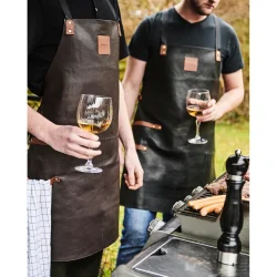 APRON, LEATHER - BLACK/COGNAC